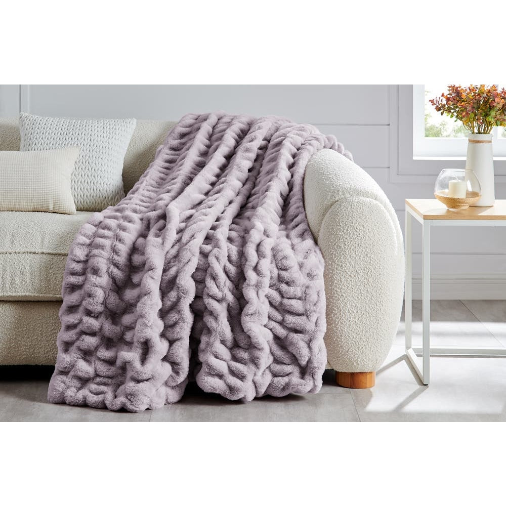 Trafalgar Rouched Faux Fur Blanket - Lilac 180cm x 200cm Fast shipping On sale