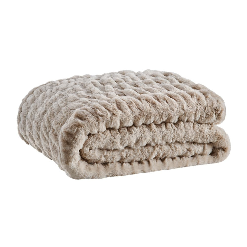 Trafalgar Rouched Faux Fur Blanket - Mocha 180cm x 200cm, Fast shipping On sale