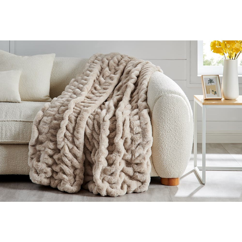 Trafalgar Rouched Faux Fur Blanket - Mocha 180cm x 200cm, Fast shipping On sale