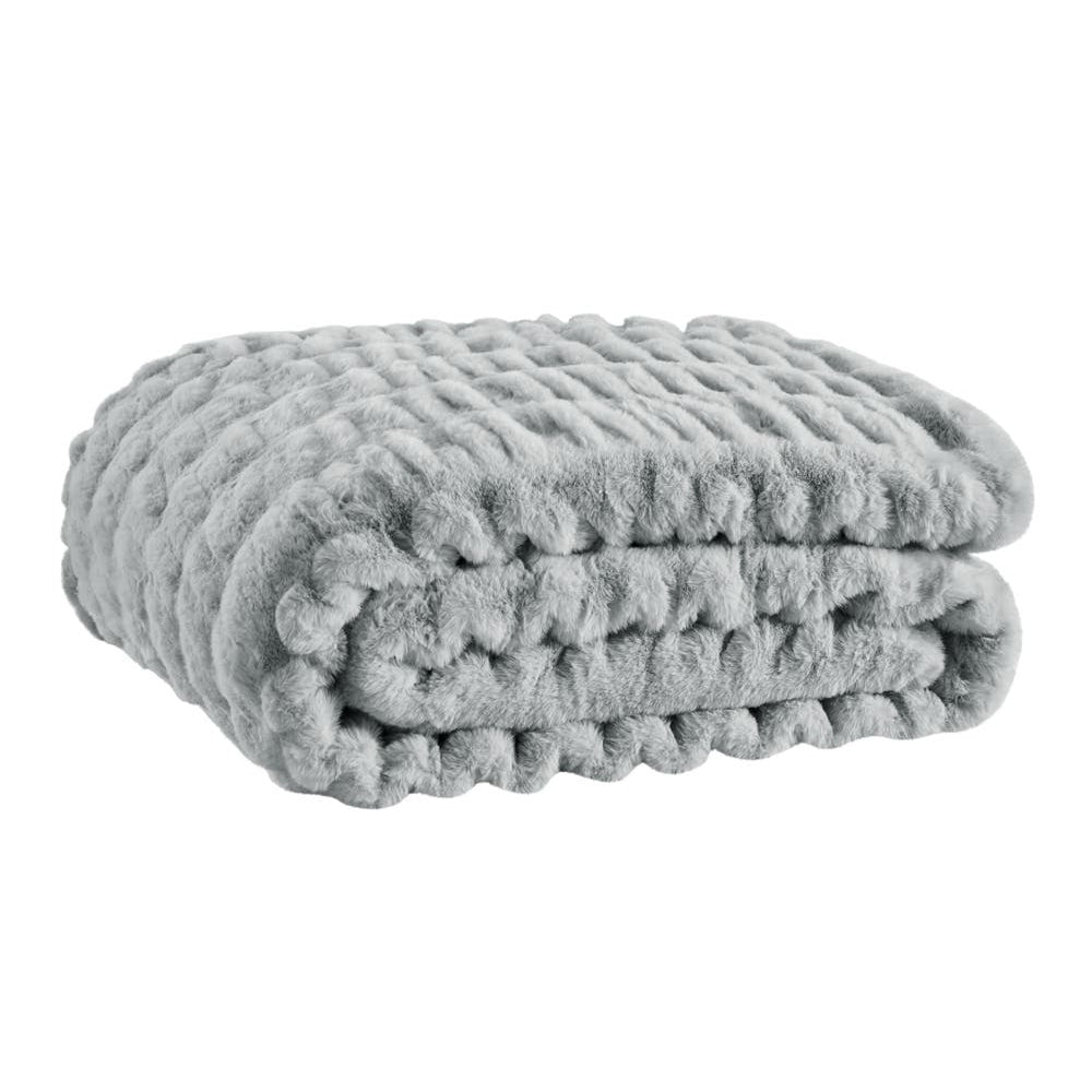 Trafalgar Rouched Faux Fur Blanket - Silver 180cm x 200cm Fast shipping On sale