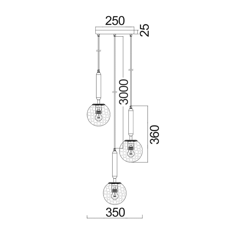 TRATTINO Pendant Lamp Light Interior ES 3X72W Bronze Amber Spherical Glass Enclo Round Base Fast shipping On sale