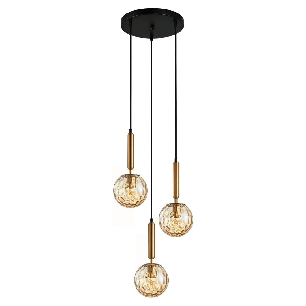 TRATTINO Pendant Lamp Light Interior ES 3X72W Bronze Amber Spherical Glass Enclo Round Base Fast shipping On sale