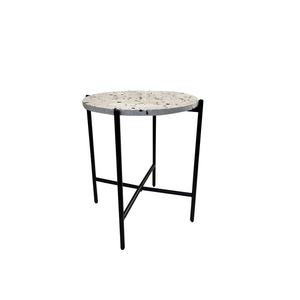 Tristan Terrazzo Side Table Black Frame - White Fast shipping On sale