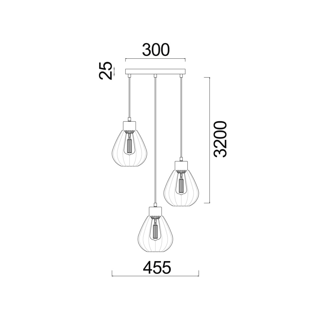 TULIP Pendant Lamp Light Interior ES 3X72W Bronze Amber Wine Glass Ribbed Round Base Fast shipping On sale