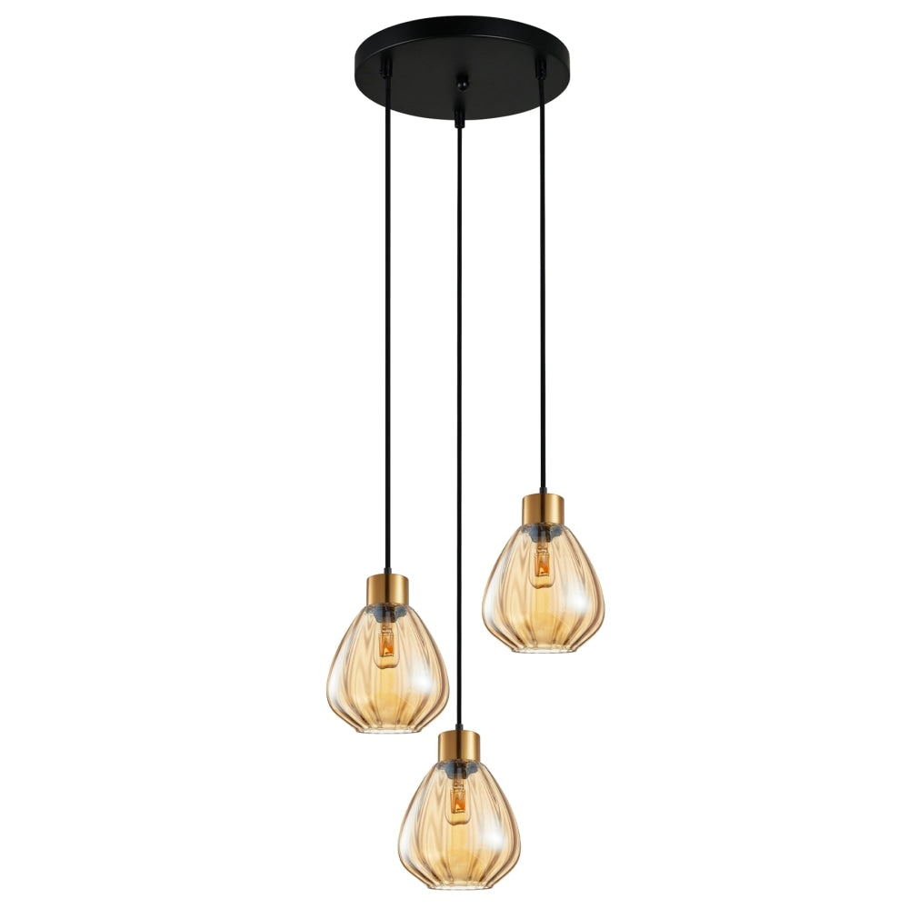 TULIP Pendant Lamp Light Interior ES 3X72W Bronze Amber Wine Glass Ribbed Round Base Fast shipping On sale