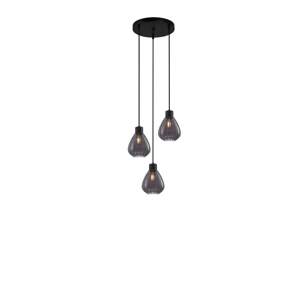 TULIP Pendant Lamp Light Interior ES 3X72W Smokey Black Wine Glass Ribbed Round Base Fast shipping On sale