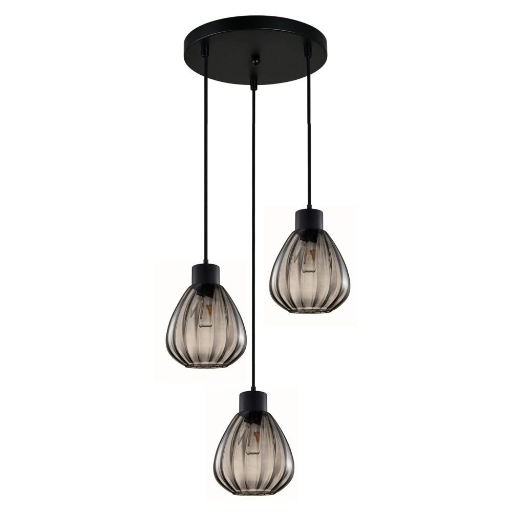 TULIP Pendant Lamp Light Interior ES 3X72W Smokey Black Wine Glass Ribbed Round Base Fast shipping On sale