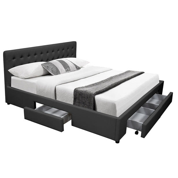 PU Leather Queen Bed Headboard With Drawers Storage - Black Frame Fast shipping On sale