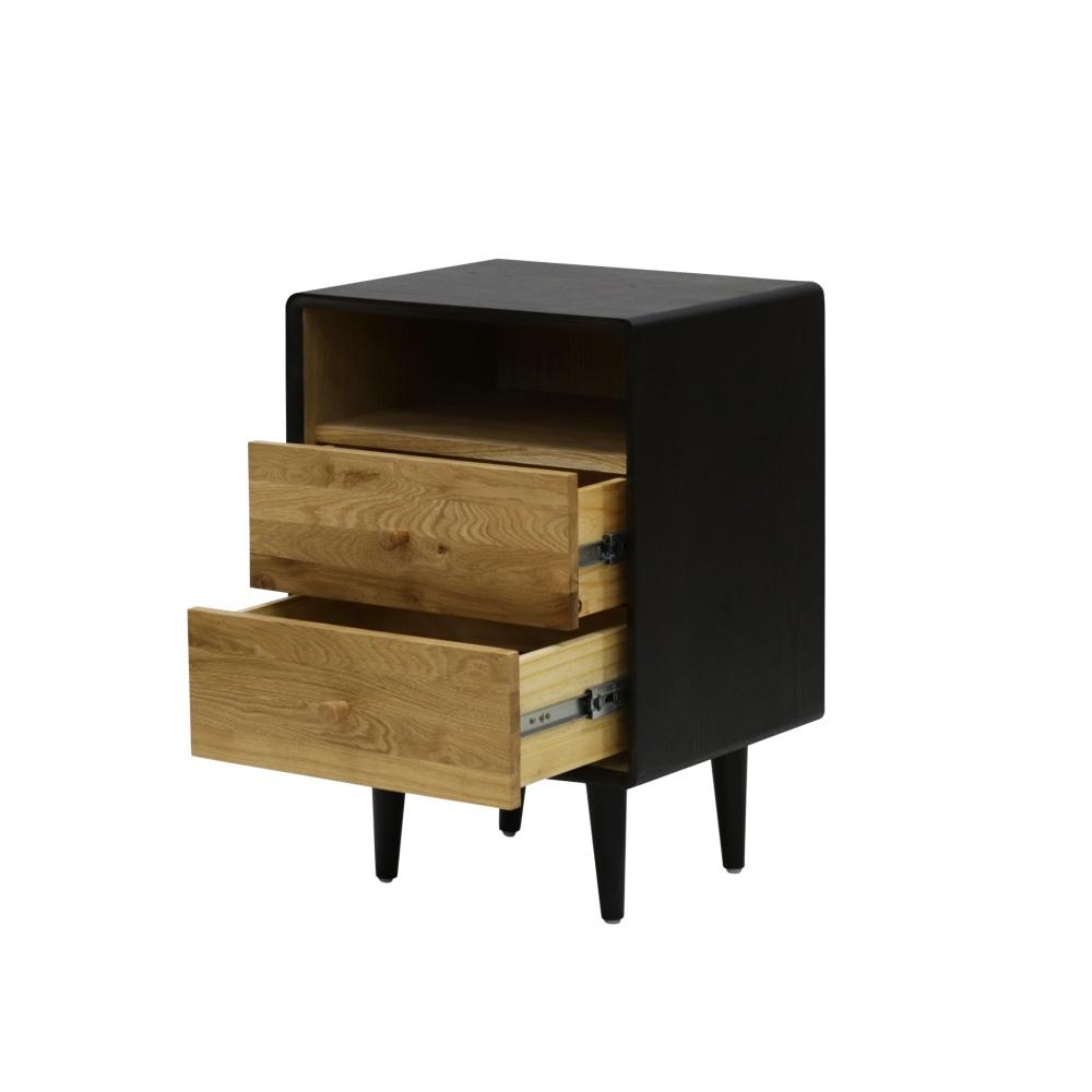 Twin 2-Drawer Wooden Bedside Table Nightstand - Black / Natural Fast shipping On sale