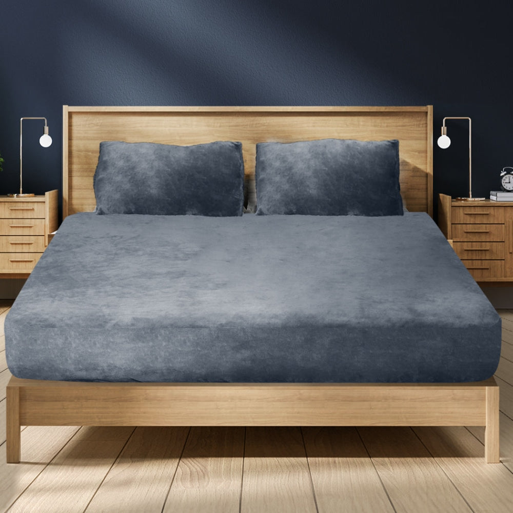 Ultra Soft Fitted Bedsheet with Pillowcase Double Size Dark Grey Bed Sheet Fast shipping On sale