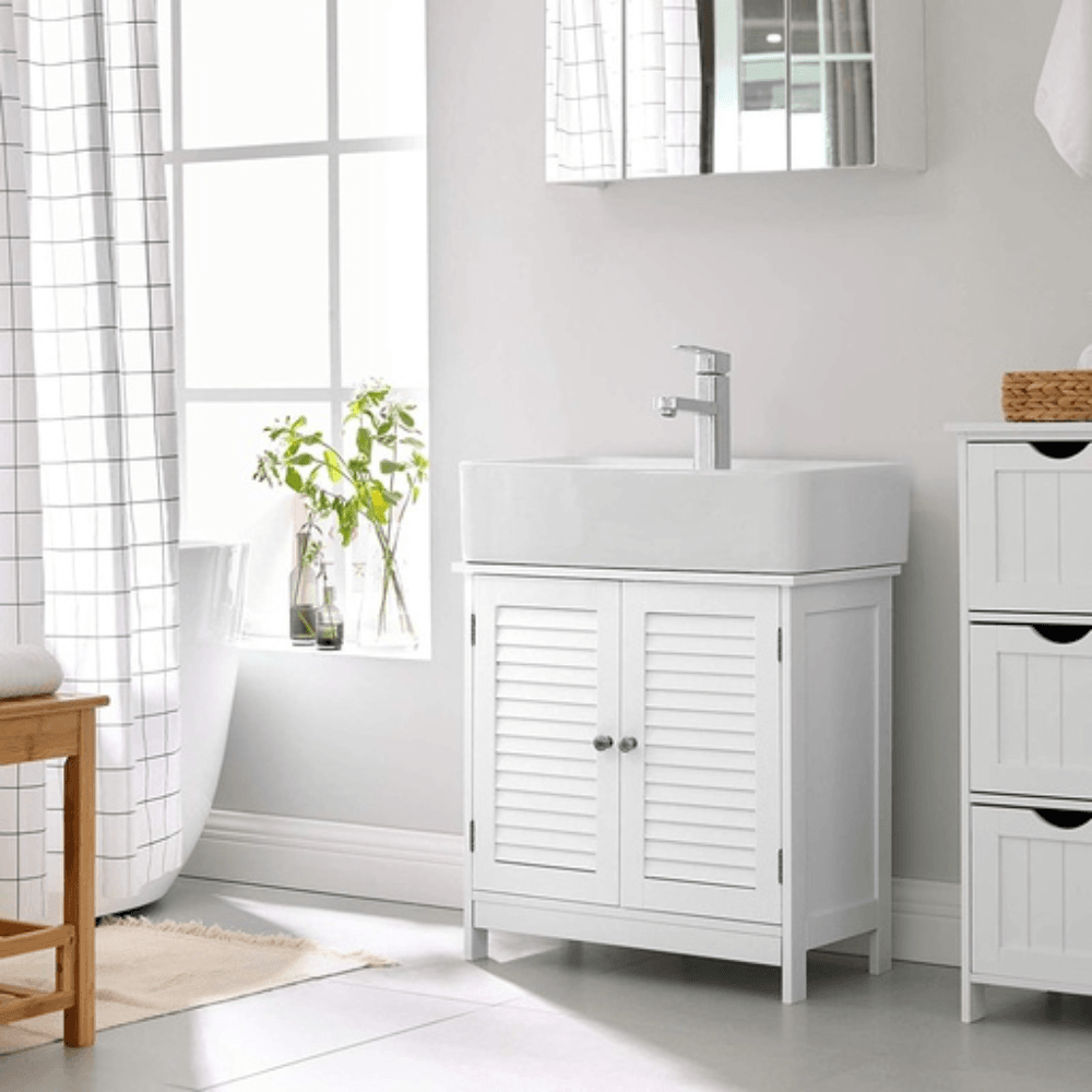 Vasagle Under Sink Cabinet Cupboard with 2 Louvered Doors White Bathroom bathroom Fast shipping On sale
