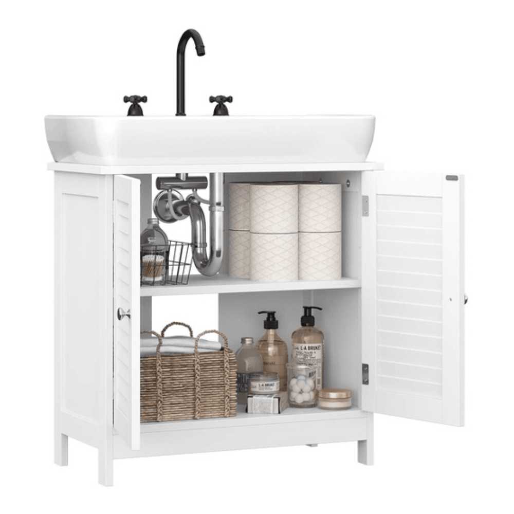 Vasagle Under Sink Cabinet Cupboard with 2 Louvered Doors White Bathroom Fast shipping On sale