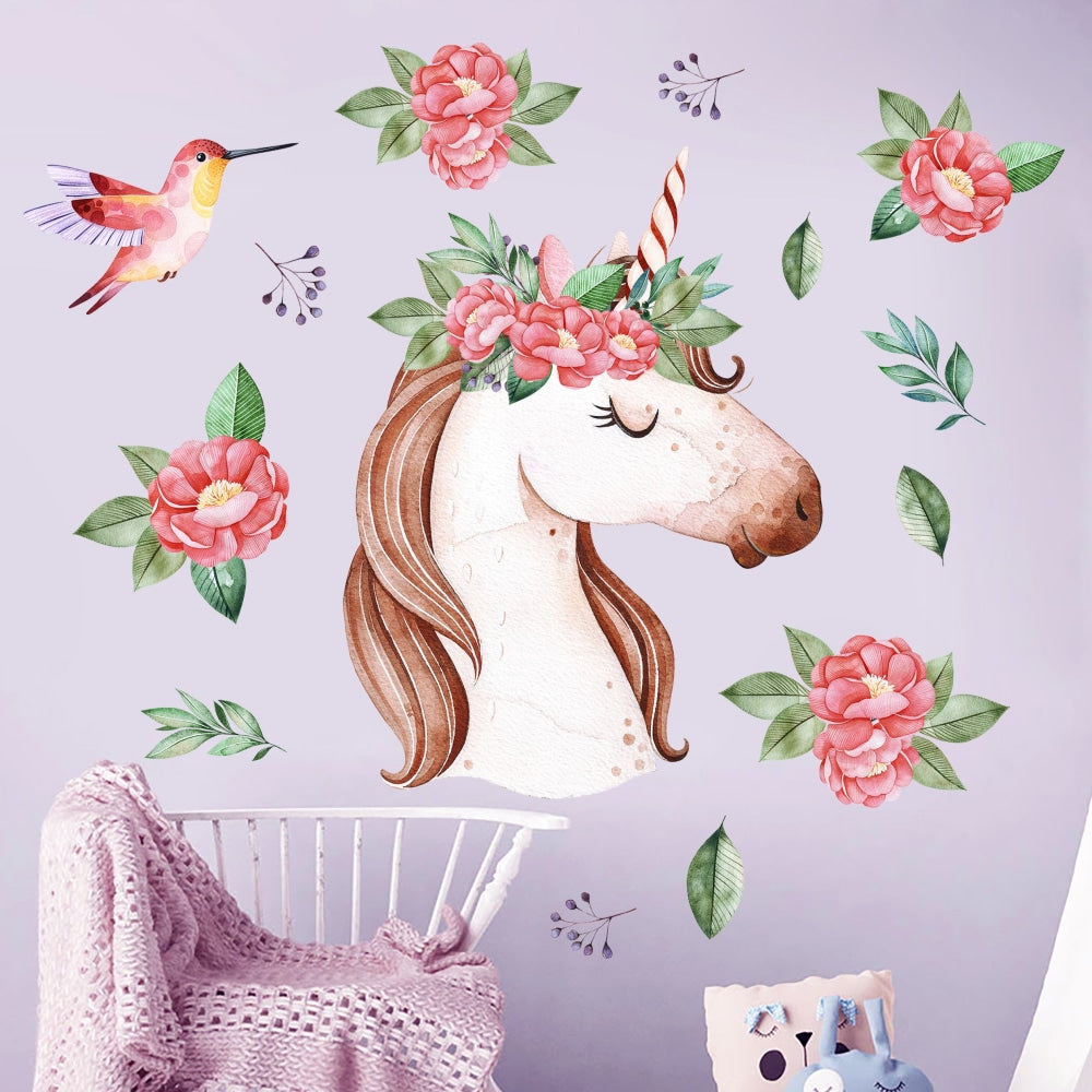 Unicorn and Flowers Wall Sticker Decoration Decor Fast shipping On sale