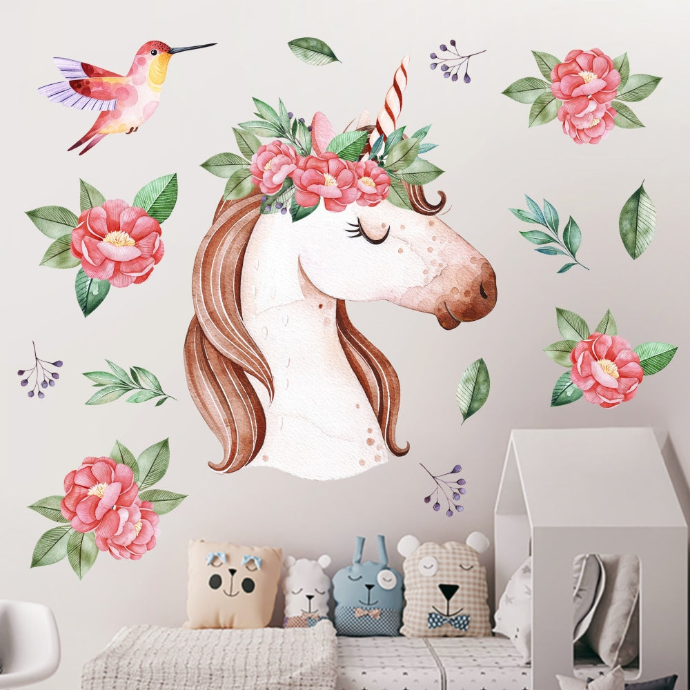 Unicorn and Flowers Wall Sticker Decoration Decor Fast shipping On sale