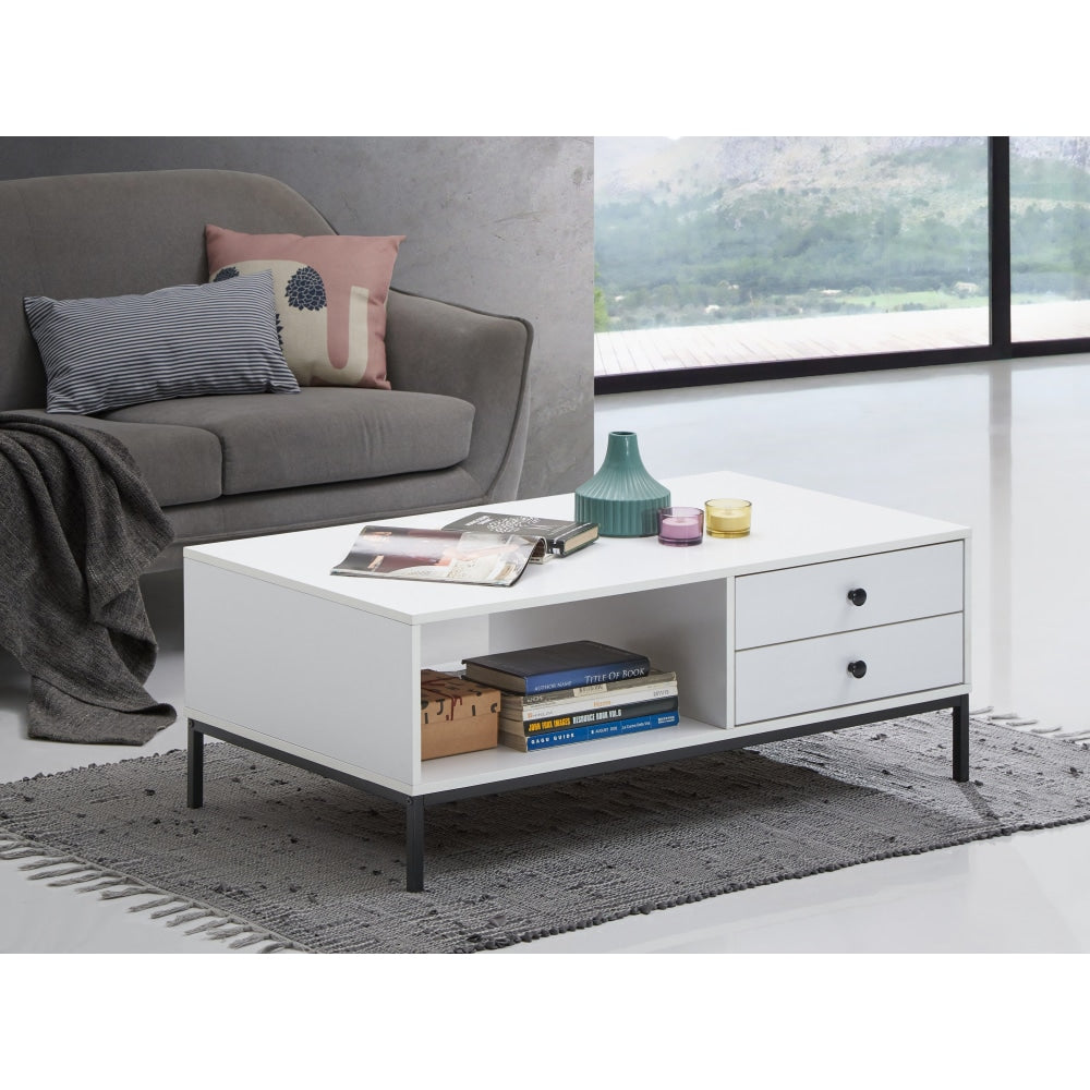 Urbano Rectangular Wooden Coffee Table W/ 4-Drawers - White/Black Fast shipping On sale