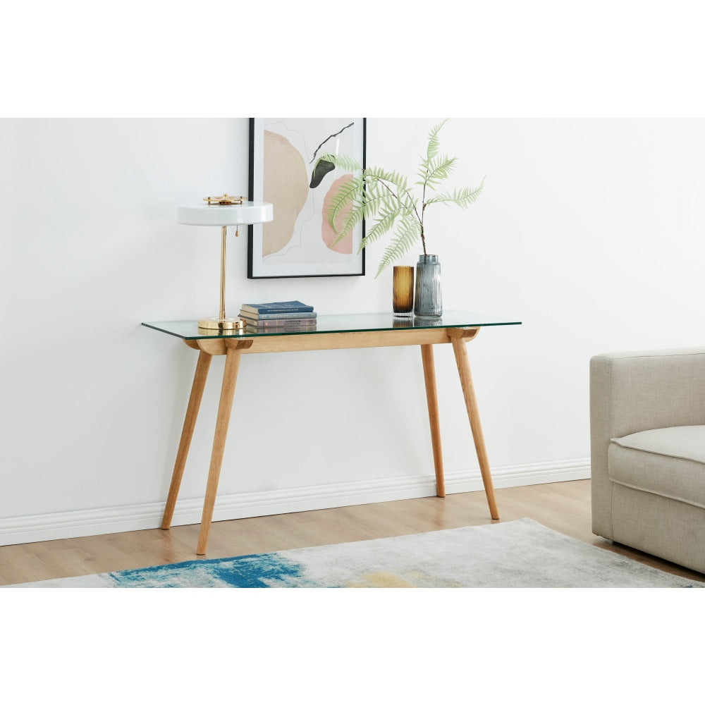 Valparaiso Glass Top Hallway Console Hall Table Wooden Legs - Natural Fast shipping On sale