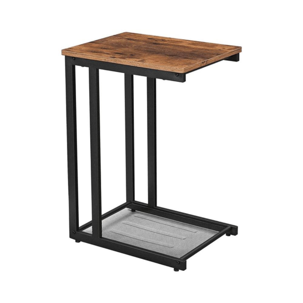 Vasagle C-Shaped Side Table with Mesh Shelf Rectangle Industrial Rustic Brown Fast shipping On sale