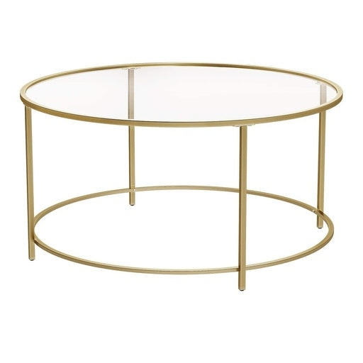 Vasagle Round Glass Top Coffee Table with Metal Frame Gold Side Fast shipping On sale