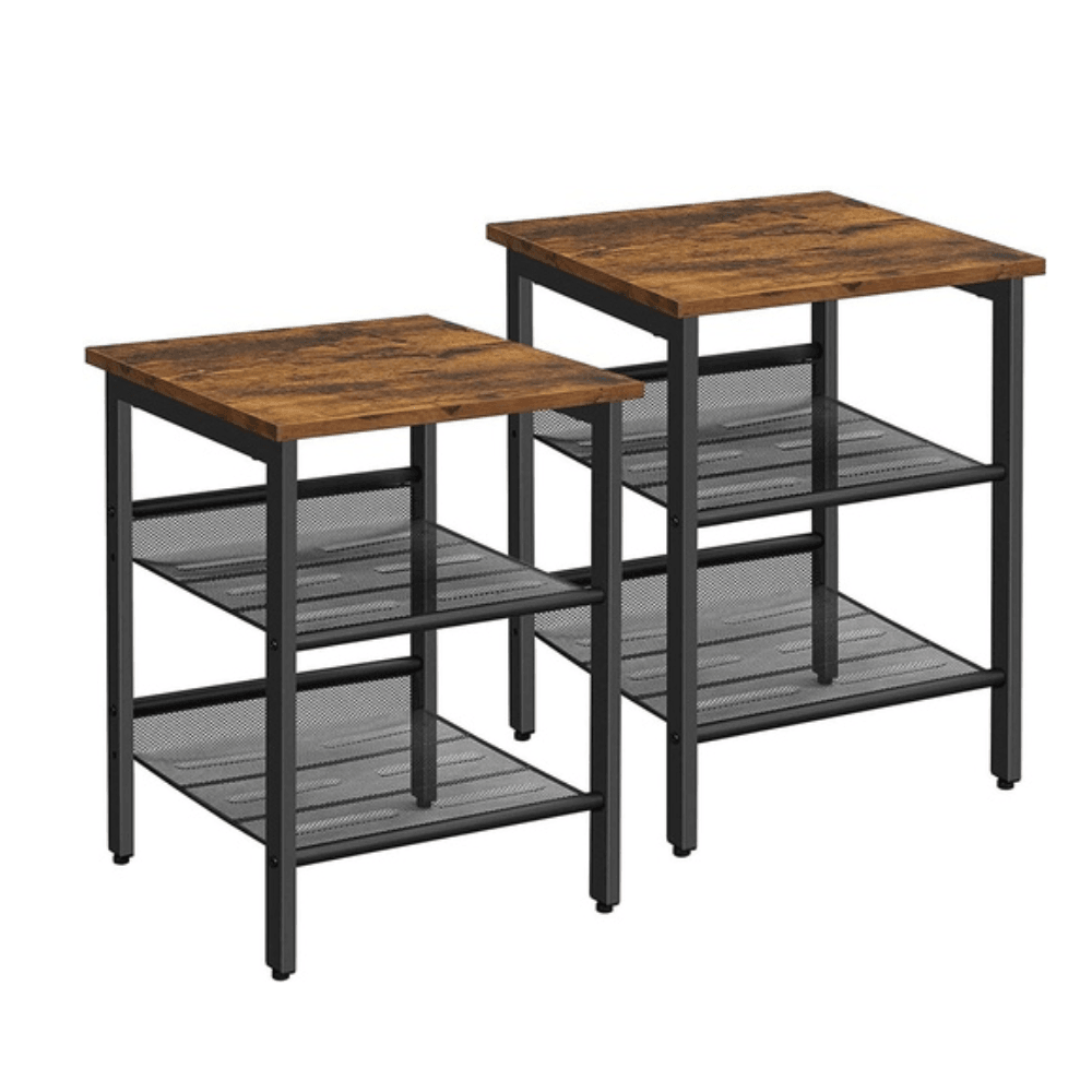 Vasagle Set of 2 Side Table with Mesh Shelves Nightstands Rustic Brown Fast shipping On sale