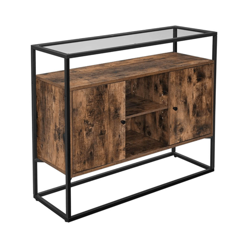 Vasagle Sideboard with Glass Surface and Open Compartments Buffet Unit Rustic Brown/Black & Fast shipping On sale