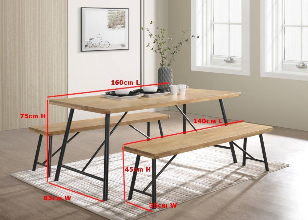 Vegas 6 Seater Dining Set 1.6m Rectangular Table & 2 Benches - Maple Fast shipping On sale
