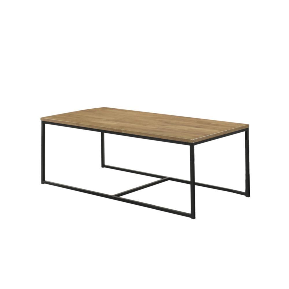 Vegas Rectangular Wooden Coffee Table Black Metal Frame - Maple Fast shipping On sale