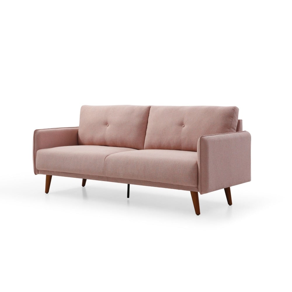 Modern Designer 3 - Seater Tufed Fabric Sofa Lounge Couch Wooden Legs - Pink Fast shipping On sale