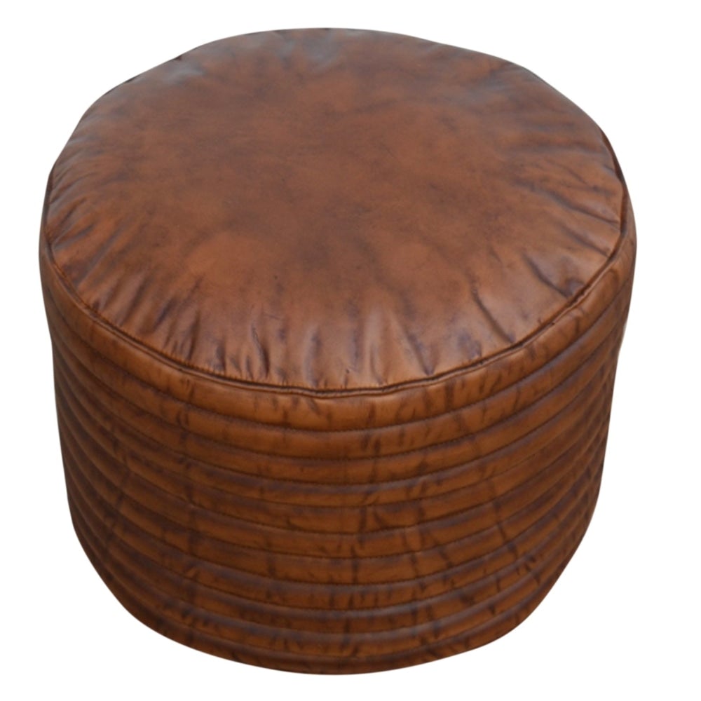 Victor Vintage Rustic Caramel Grooved Leather Foot Stool Ottoman Fast shipping On sale