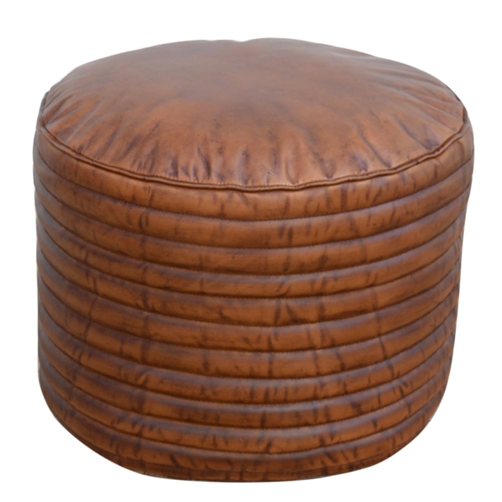 Victor Vintage Rustic Caramel Grooved Leather Foot Stool Ottoman Fast shipping On sale