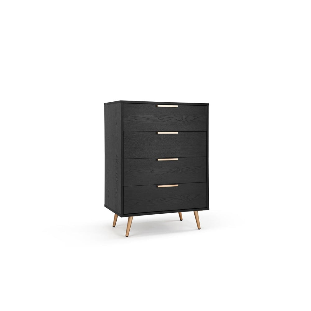 Vienna Wooden Chest of 4-Drawers Tallboy Storage Cabinet - Black/Gold Of Drawers Fast shipping On sale