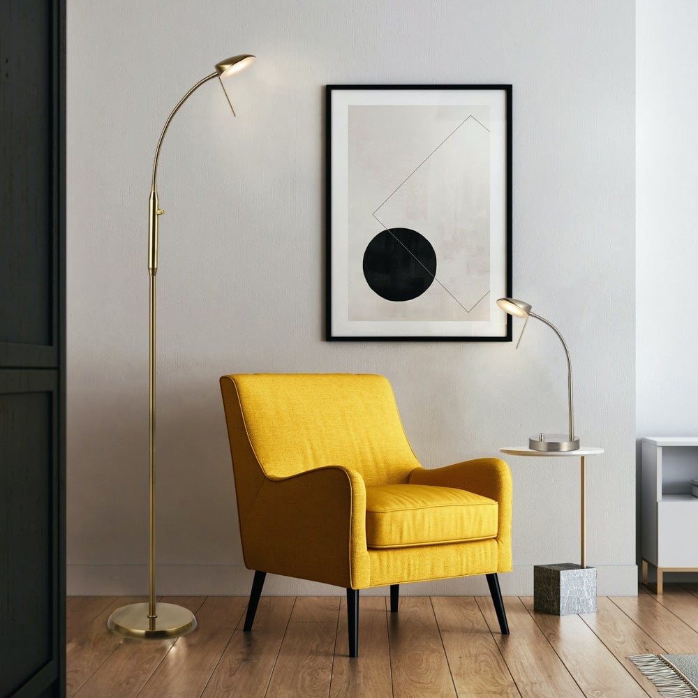 Vincenzo LED Modern Elegant Free Standing Reading Light Floor Lamp - Antique Brass Fast shipping On sale
