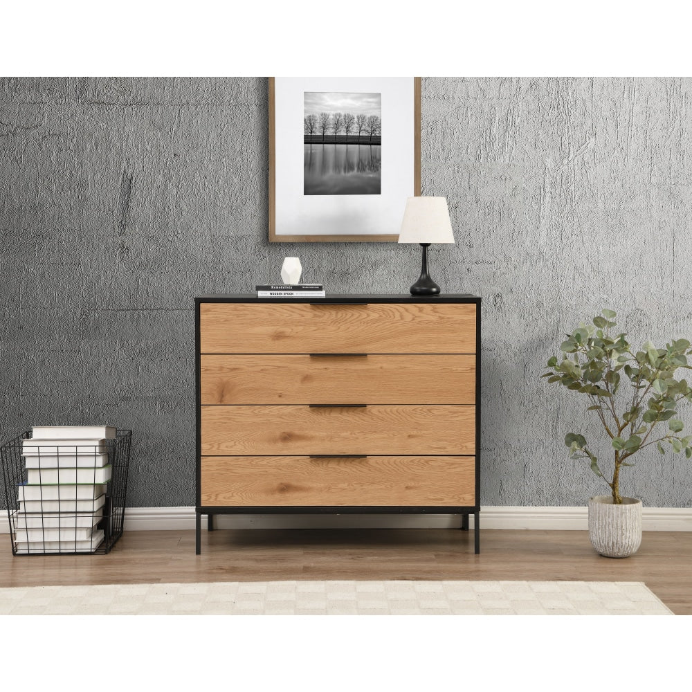 Vita Chest Of 4-Drawers Tallboy Storage Cabinet - Black/Oak Drawers Fast shipping On sale