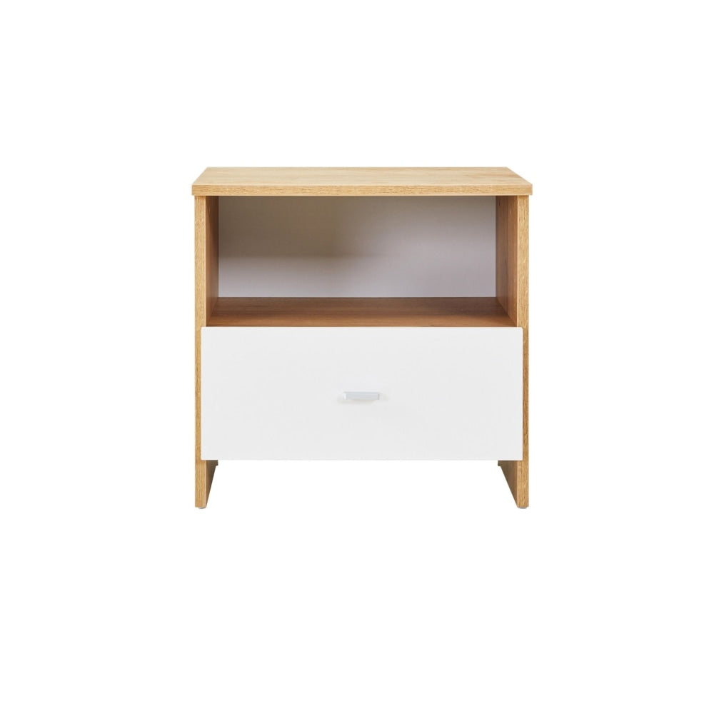 Modern Open Shelf Bedside NightStand Side Table With Drawer - Natural / White Fast shipping On sale