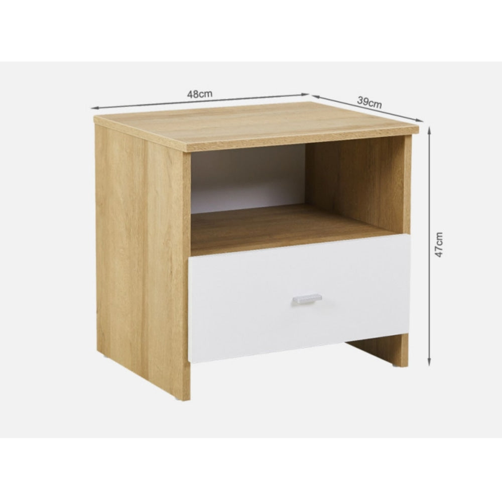 Modern Open Shelf Bedside NightStand Side Table With Drawer - Natural / White Fast shipping On sale