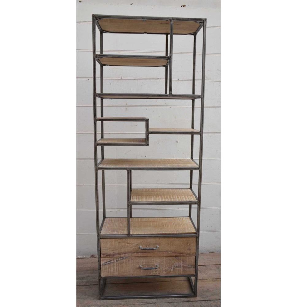 Warren Industrial Slim Iron Bookcase Display Cabinet W/ 2 - Drawers Fast shipping On sale
