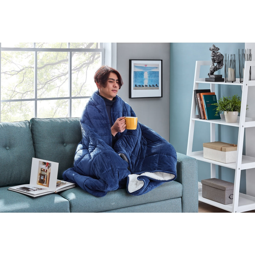 Weighted Sherpa Blanket - Navy 9 KG 9kg Fast shipping On sale