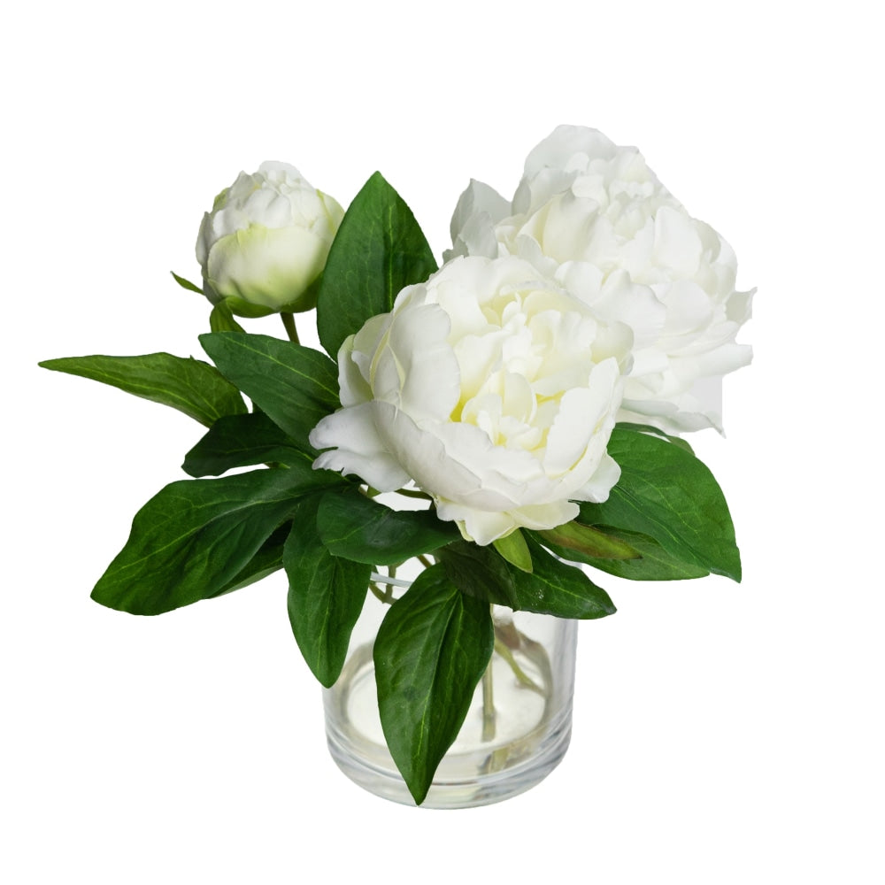 White Peony Artificial Fake Plant Decorative Arrangement 20cm In Glass Fast shipping On sale