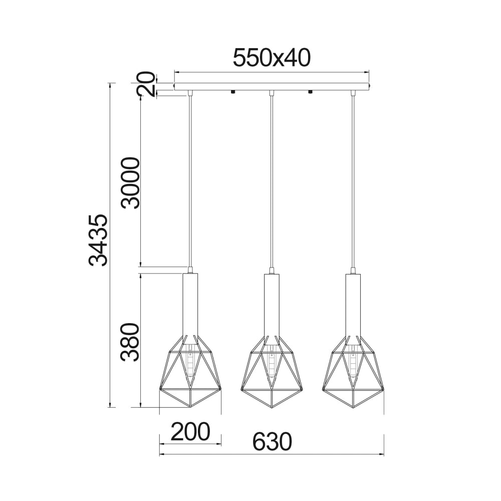 WHITEBAND Pendant Lamp Light Interior ESx3 Black Diamond Cage x 3 with Bar OD590mm Fast shipping On sale