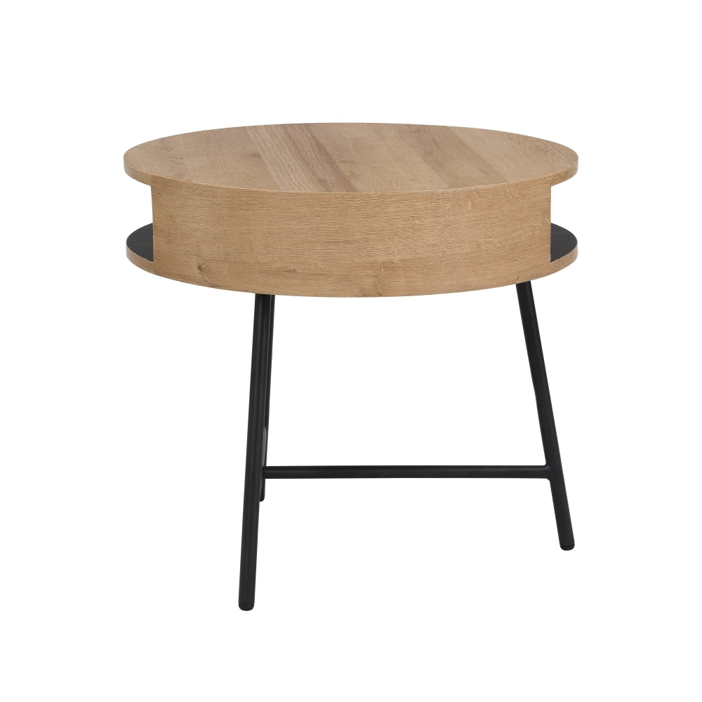 Willow Modern Scandinavian Wooden Round Side Table - Oak/Black Fast shipping On sale