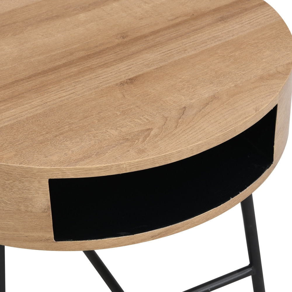 Willow Modern Scandinavian Wooden Round Side Table - Oak/Black Fast shipping On sale