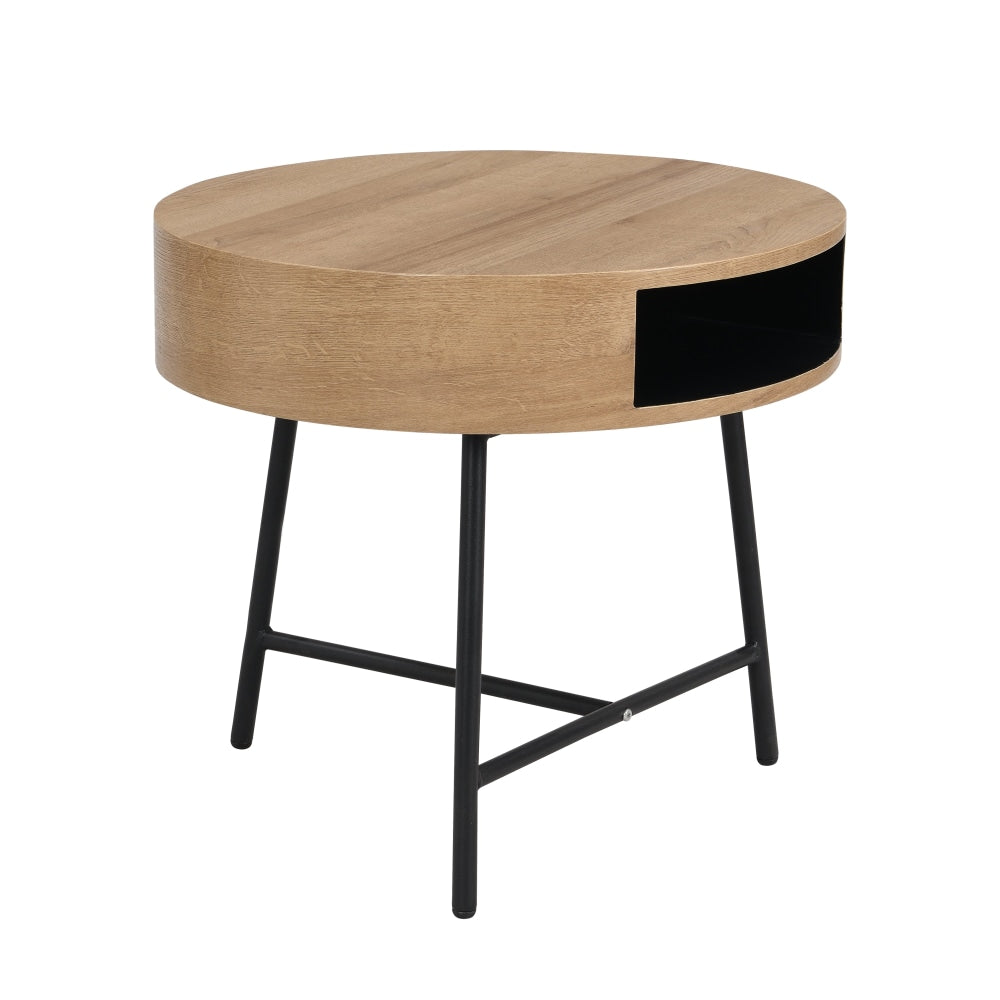 Willow Modern Scandinavian Wooden Round Side Table - Oak/Black Fast shipping On sale