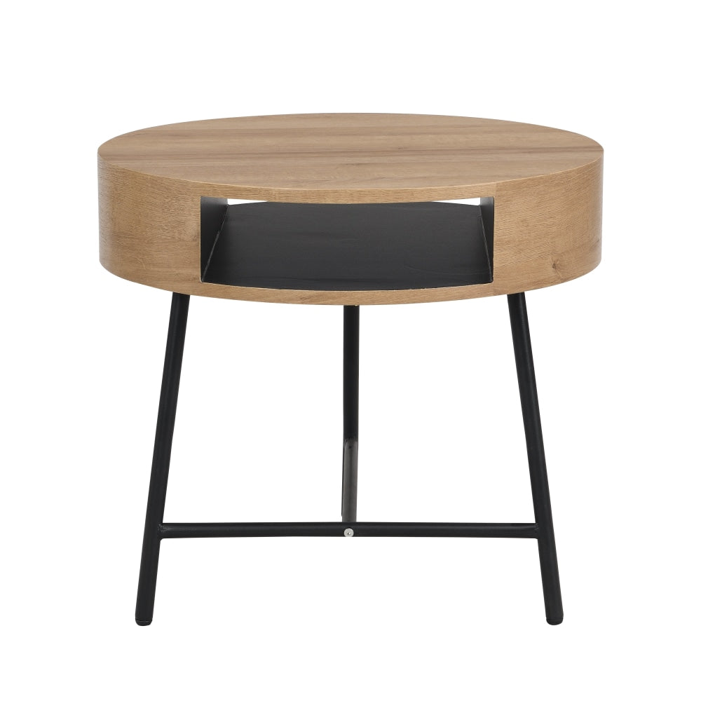 Willow Modern Scandinavian Wooden Round Side Table - Oak/Black Fast shipping On sale