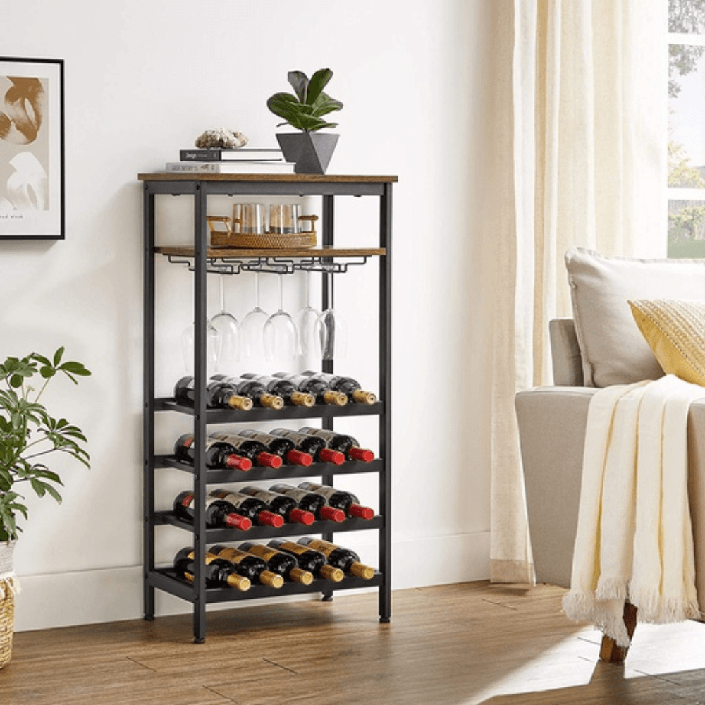 Momentous Living - VASAGLE Wine Rack Stand 4-tier Rustic Brown Kitchen ...