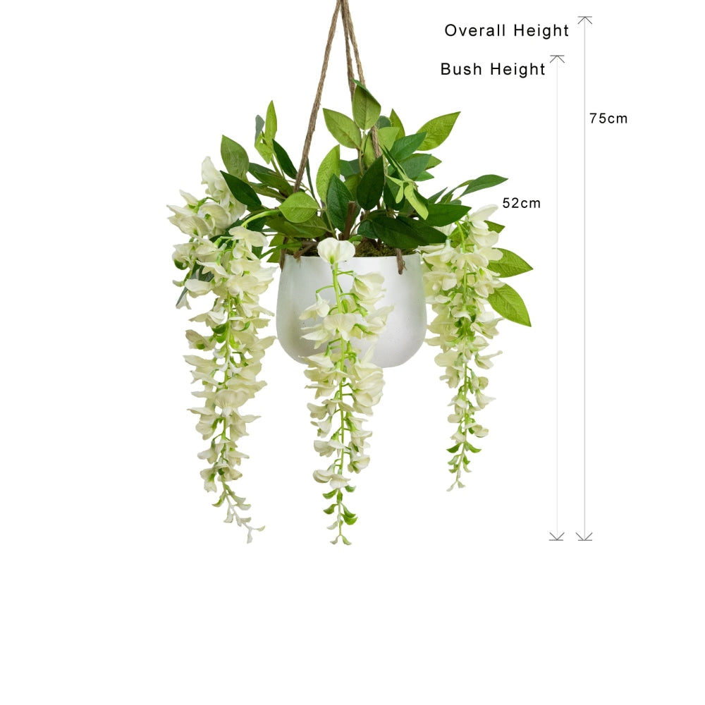 Wisteria 75cm Artificial Fake Plant Decorative Arrangement Cream In Hanging Planter Fast shipping On sale