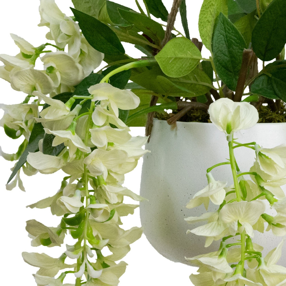 Wisteria 75cm Artificial Fake Plant Decorative Arrangement Cream In Hanging Planter Fast shipping On sale