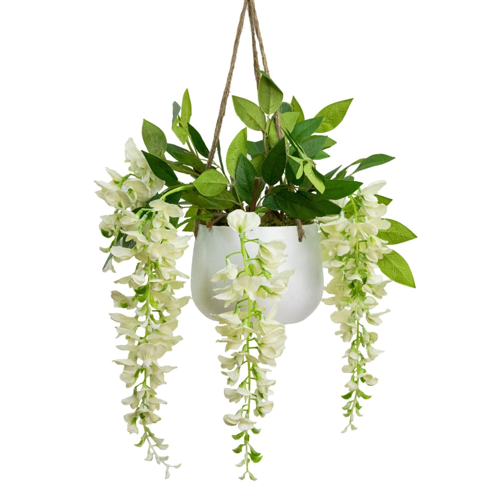 Wisteria 75cm Artificial Fake Plant Decorative Arrangement Cream In Hanging Planter Fast shipping On sale