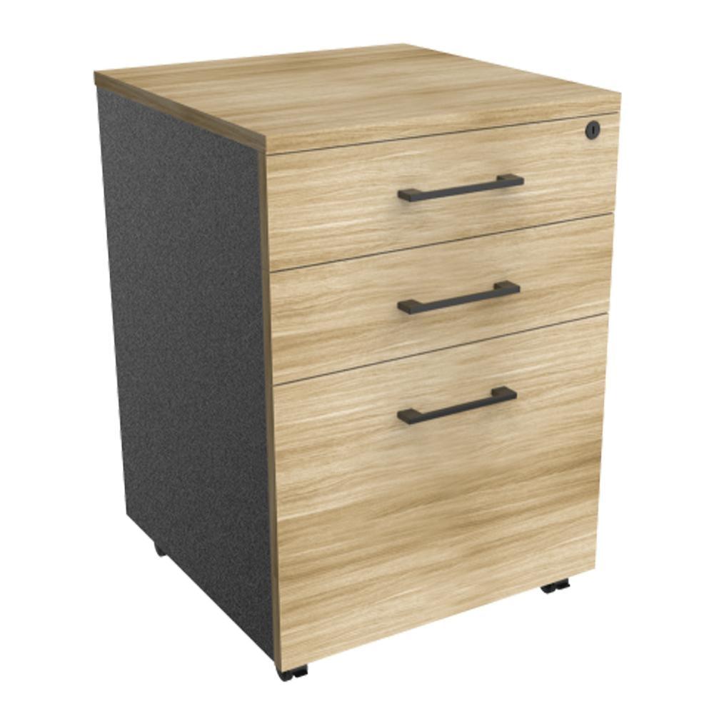 Xavier 3-Drawer Mobile Pedestal Storage Filing Cabinet - Oak & Ironstone Fast shipping On sale