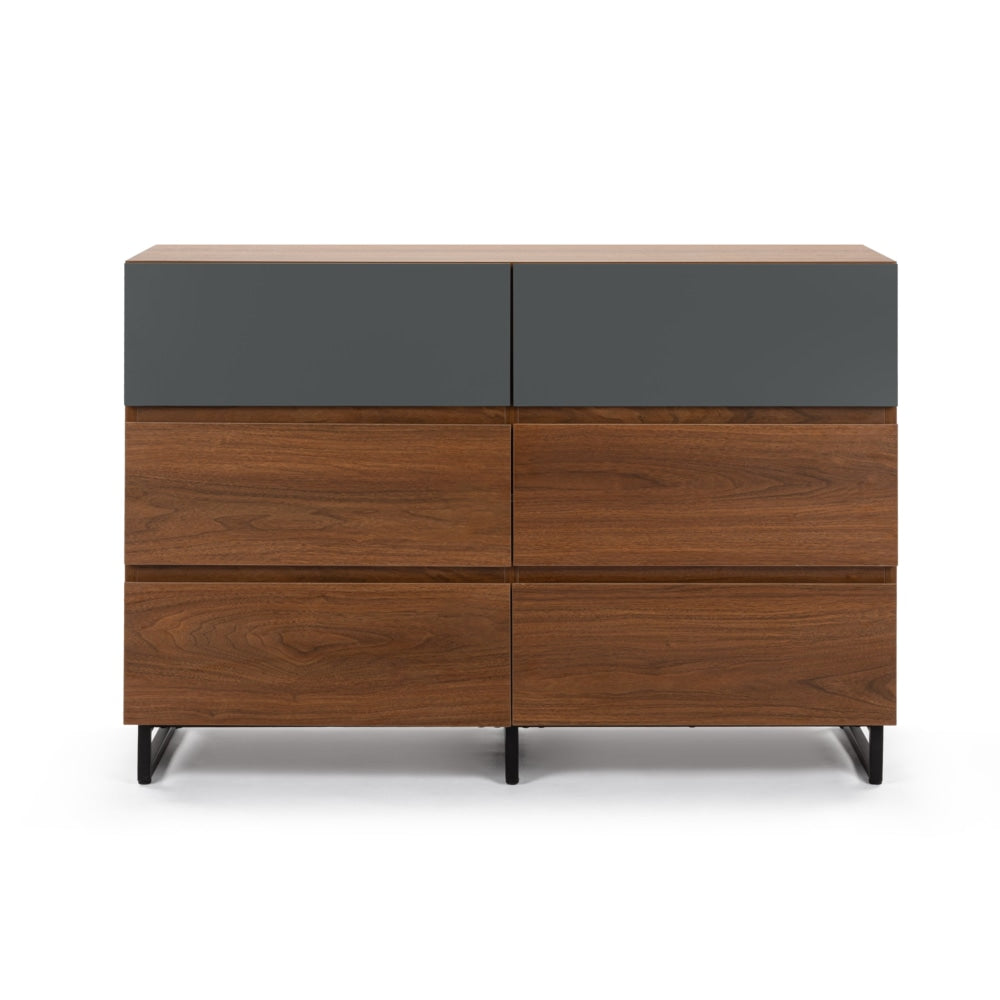 Zane Dresser Chest of 6-Drawers Storage Cabinet - Walnut/Charcoal Of Drawers Fast shipping On sale