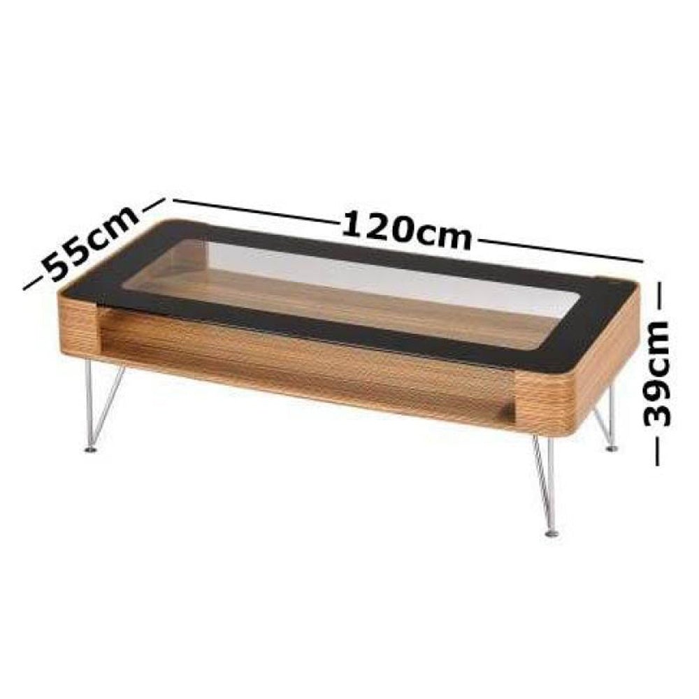 Zine Scandinavian Large Rectangular Coffee Table 120cm - Wooden Frame Glass Top Fast shipping On sale