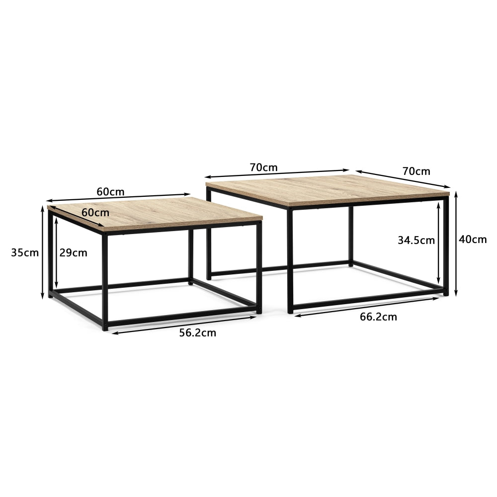 Zona Set Of 2 Nesting Rectangular Coffee Table - Oak/Black Fast shipping On sale